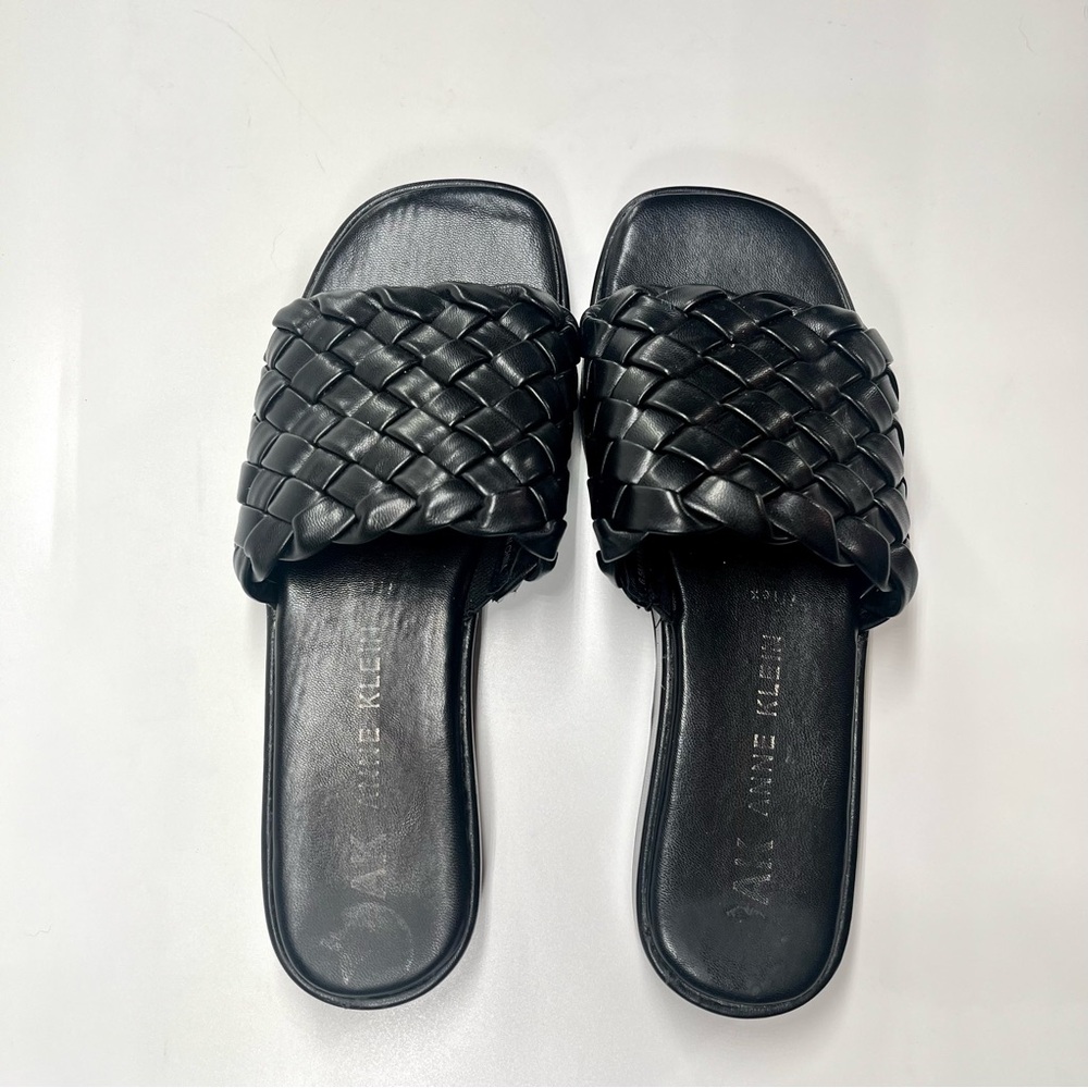 Anne Klein Black Braided Slide Sandals